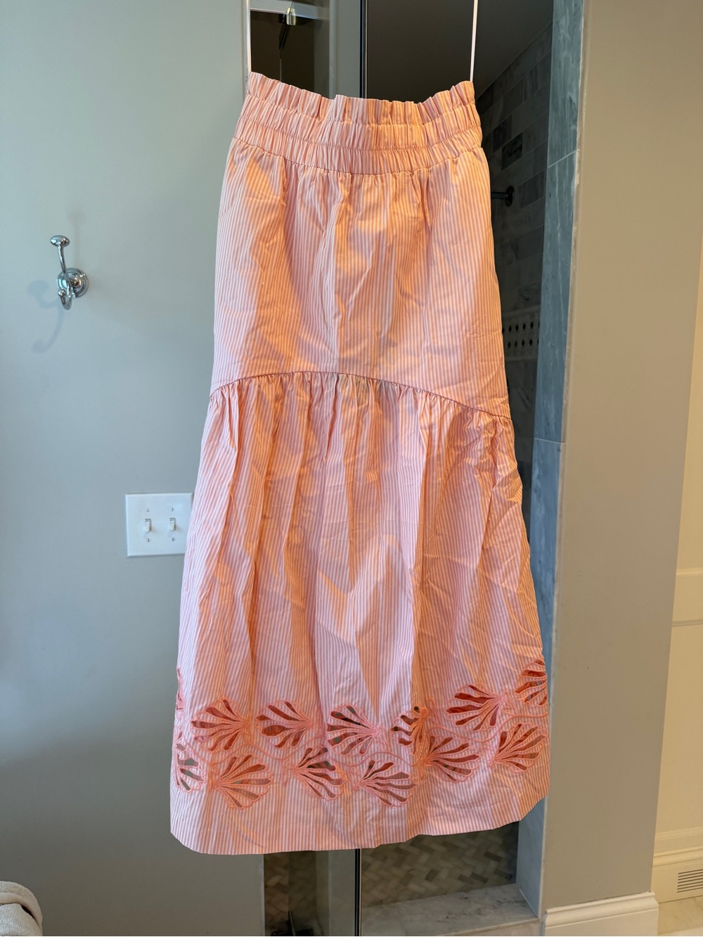 NWT Tuckernuck Pink Striped Maxi Skirt with Embroidered Hem